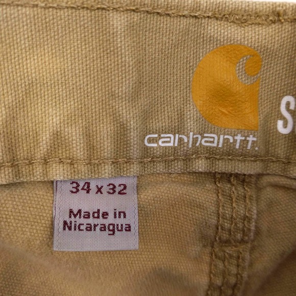 Carhartt Custom Acid Wash Carpenter Pants Straight Fit Distressed Khaki Sz 34x32 - Picture 8 of 9